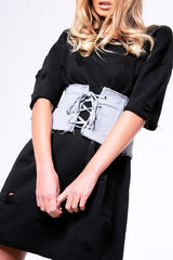 Grey Lace Up Raw Edge Corset Belt - Missy-Belts