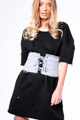 Grey Lace Up Raw Edge Corset Belt - Missy-Belts
