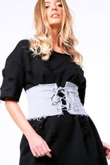 Grey Lace Up Raw Edge Corset Belt - Missy-Belts