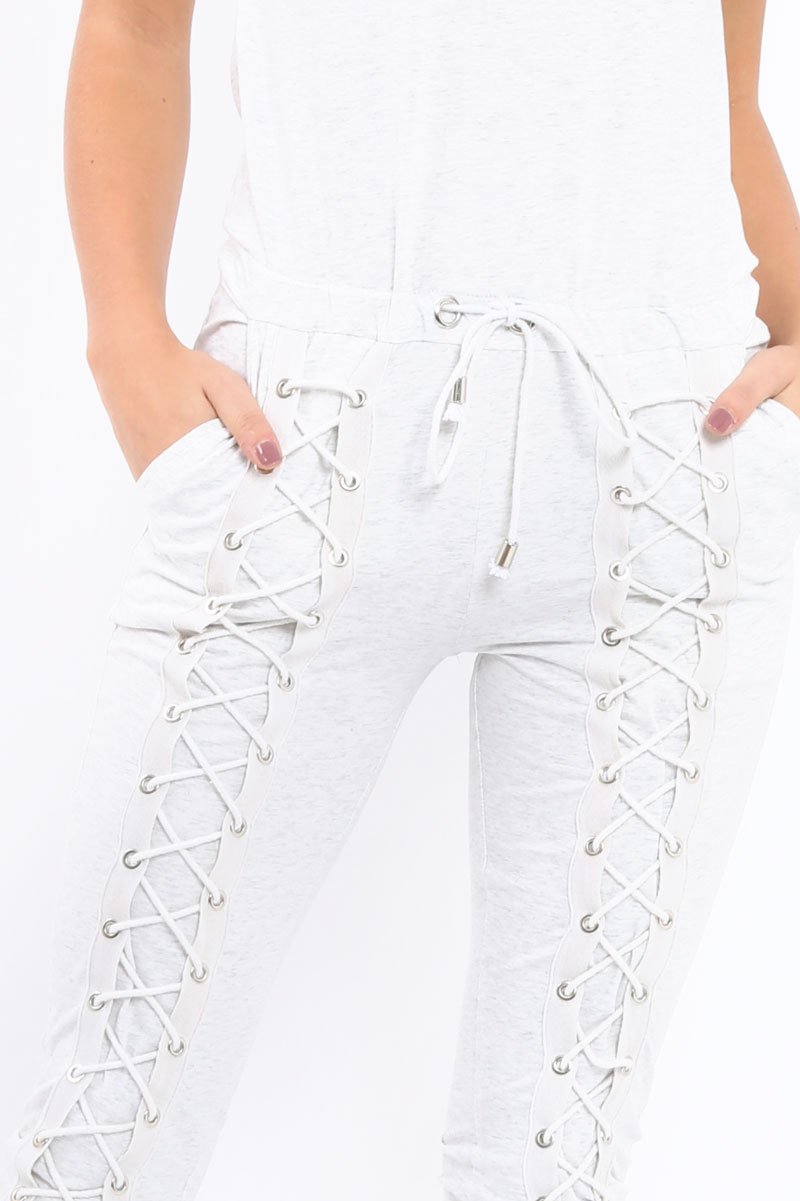Grey Lace up Jumpsuit - Aurora-Jumpsuits