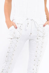 Grey Lace up Jumpsuit - Aurora-Jumpsuits