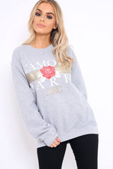 Grey L'amour Paris Slogan Sweatshirt - Lucy-Sweatshirts