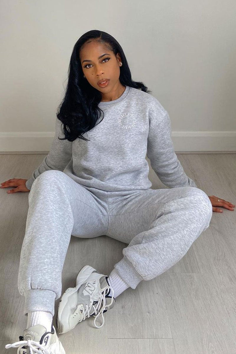 Grey 'Lazy Girls Club' Slogan Sweatshirt - Leila-Sweatshirts