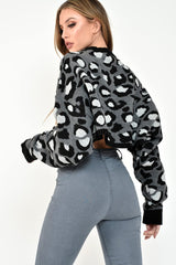 Grey Leopard Crop Batwing Jumper - Raigen-Crop Jumper