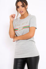 Grey Liberte Slogan T-shirt - Eleanor-Tops