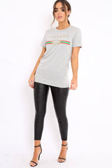 Grey Liberte Slogan T-shirt - Eleanor-Tops