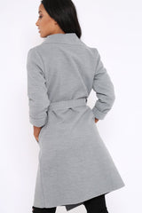 Grey Long Length Waterfall Belted Coat - Cindy-Coats