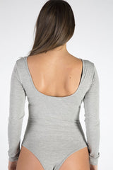 Grey Long Sleeved Graphic Print Bodysuit - Sofia-Bodysuits