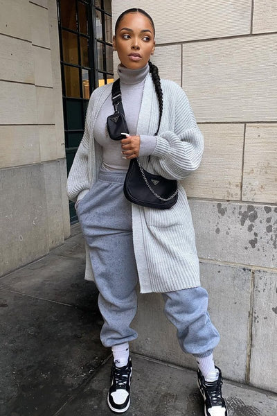 GREY BALLOON SLEEVE LONGLINE KNIT CARDIGAN - ABBIE – Rebellious Fashion