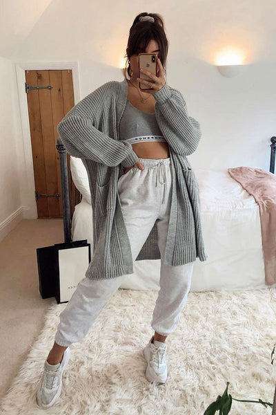 GREY BALLOON SLEEVE LONGLINE KNIT CARDIGAN - ABBIE – Rebellious Fashion