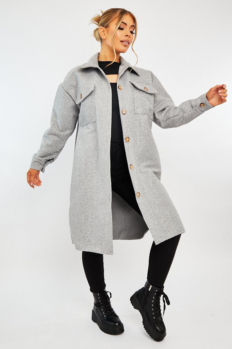 Grey Longline Oversized Shacket - Sasha-Shacket