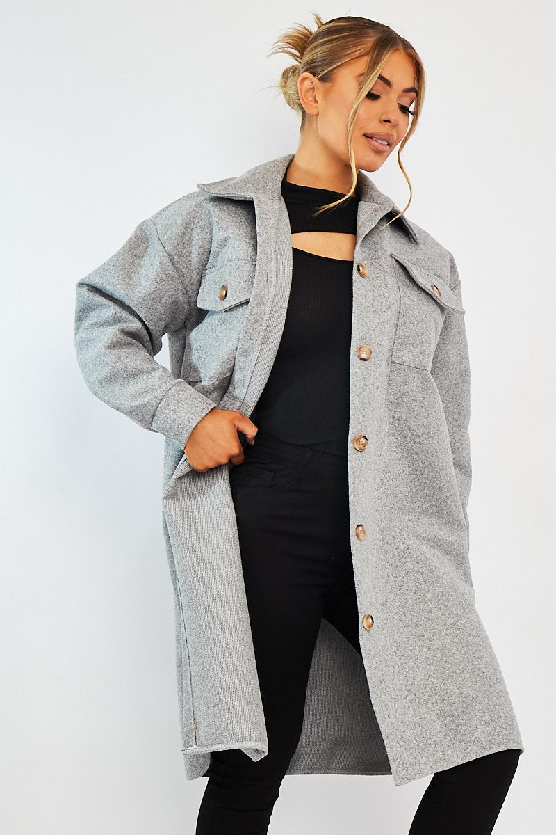 Grey Longline Oversized Shacket - Sasha-Shacket
