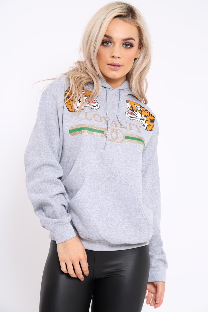 Grey Loyalty Tiger Slogan Sweatshirt - Tiffanie-Sweatshirts