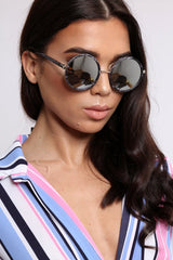 Grey Marble Circle Frame Sunglasses - Devlynn-Sunglasses
