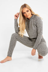 Grey Marl Hooded Loungewear Set - Olevia-Loungewear