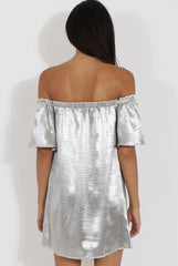 Grey Metallic Bardot Dress - Maria-Dresses