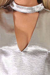 Grey Metallic High Neck Cut Out Dress - Letty-Dresses