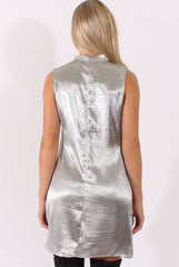 Grey Metallic High Neck Cut Out Dress - Letty-Dresses