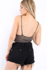 Grey Metallic Knit Crop Top - Kashi-Crop Tops