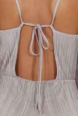 Grey Metallic Pleated Cropped Jumpsuit - Arabella-Jumpsuits