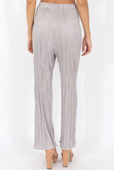 Grey Metallic Pleated High Waisted Trousers - Phoebe-Trousers