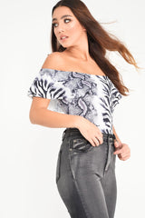 Grey Mixed Animal Print Bardot Bodysuit - Jaye-Bodysuits