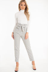 Grey Mustard Check Tie Waist Tapered Trousers - Nikita-Trousers