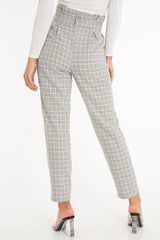 Grey Mustard Check Tie Waist Tapered Trousers - Nikita-Trousers