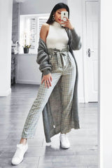 Grey Mustard Check Tie Waist Tapered Trousers - Nikita-Trousers