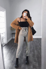 Grey Mustard Check Tie Waist Tapered Trousers - Nikita-Trousers