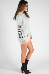 Grey 'My Love' Slogan Oversized Hoodie - Tish-Loungewear
