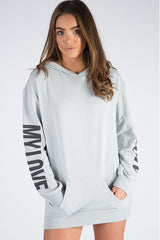 Grey 'My Love' Slogan Oversized Hoodie - Tish-Loungewear