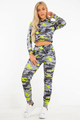 Grey Neon Camo Stripe Side Crop Tracksuit - Misha-Tracksuits