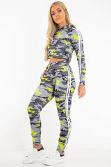 Grey Neon Camo Stripe Side Crop Tracksuit - Misha-Tracksuits