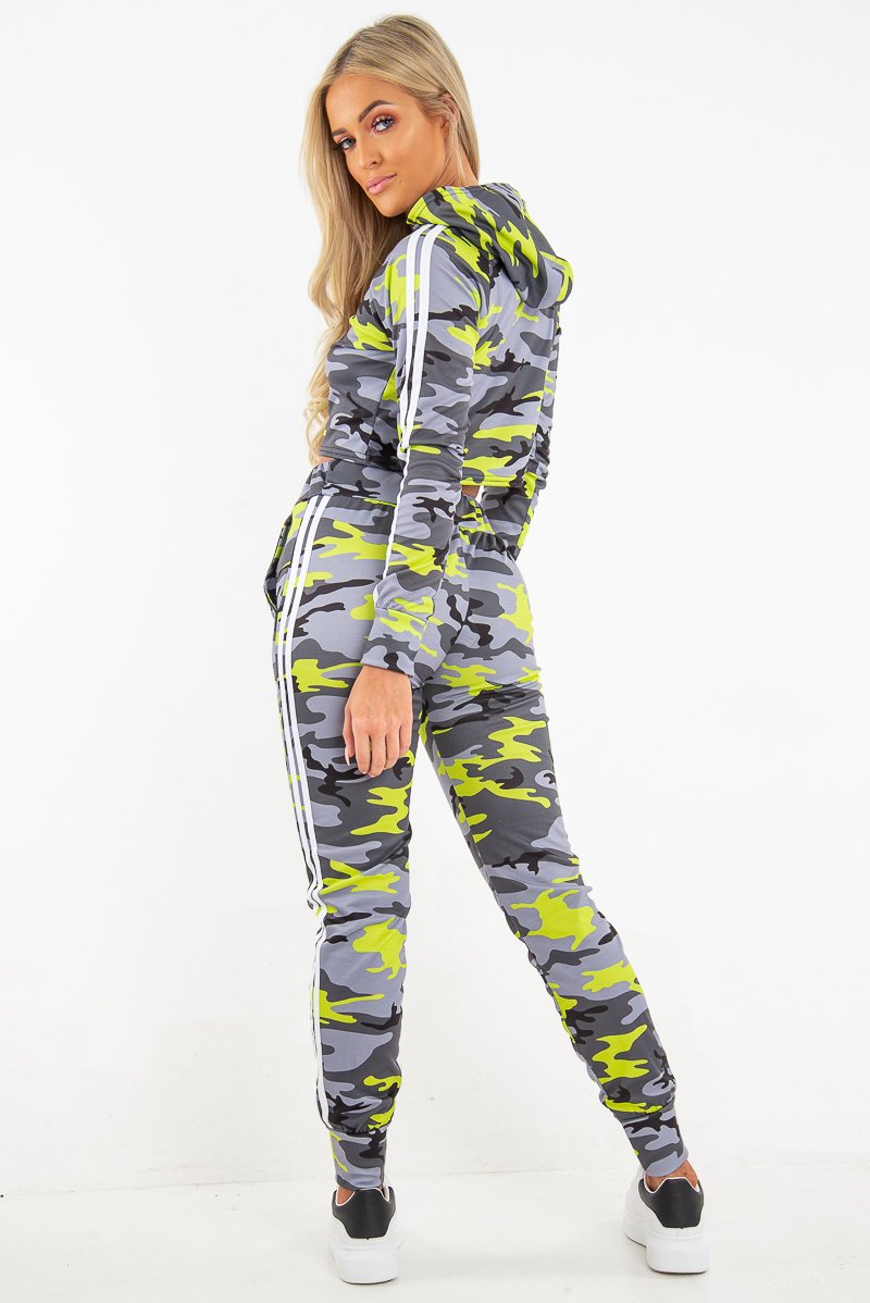 Grey Neon Camo Stripe Side Crop Tracksuit - Misha-Tracksuits