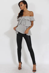 Grey Off the Shoulder Lace Frill Top - Larisa-Tops