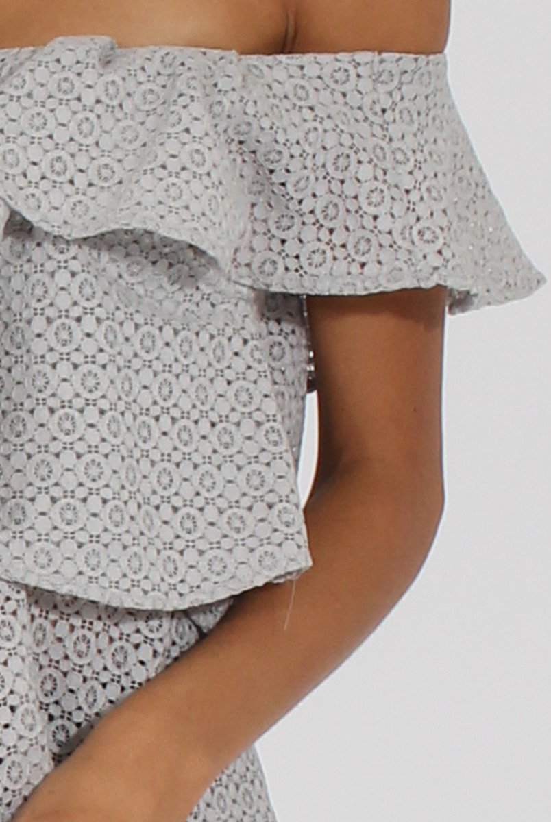 Grey Off the Shoulder Lace Frill Top - Larisa-Tops