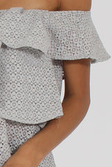 Grey Off the Shoulder Lace Frill Top - Larisa-Tops