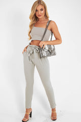 Grey One Shouldered Crop Top - Kamri-Crop Tops