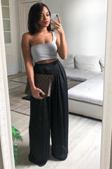 Grey One Shouldered Crop Top - Kamri-Crop Tops