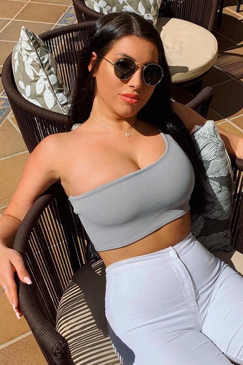 Grey One Shouldered Crop Top - Kamri-Crop Tops