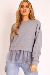 Grey Organza Insert Sweater - Nancy-Sweatshirts