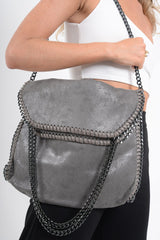 Grey Oversized Chain Trim Shoulder Bag - Maria-Bags
