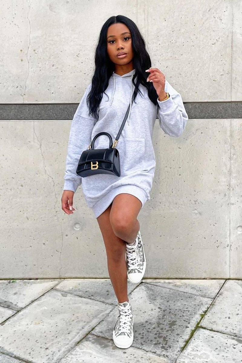 Grey Oversized Hoodie Dress - Eimy Grey Oversized Hoodie Dress - Eimy