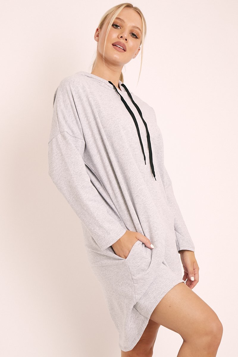 Grey Oversized Hoodie Jumper Dress - Mariah-Dresses