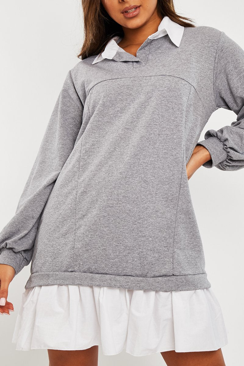 Grey Oversized Jumper Shirt Dress - Islah-Dresses