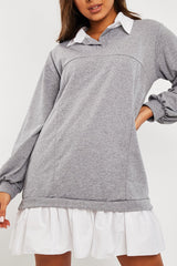 Grey Oversized Jumper Shirt Dress - Islah-Dresses