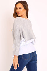 Grey Oversized Knitted Shirt Jumper - Payslie-Jumper
