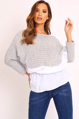 Grey Oversized Knitted Shirt Jumper - Payslie-Jumper