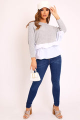 Grey Oversized Knitted Shirt Jumper - Payslie-Jumper